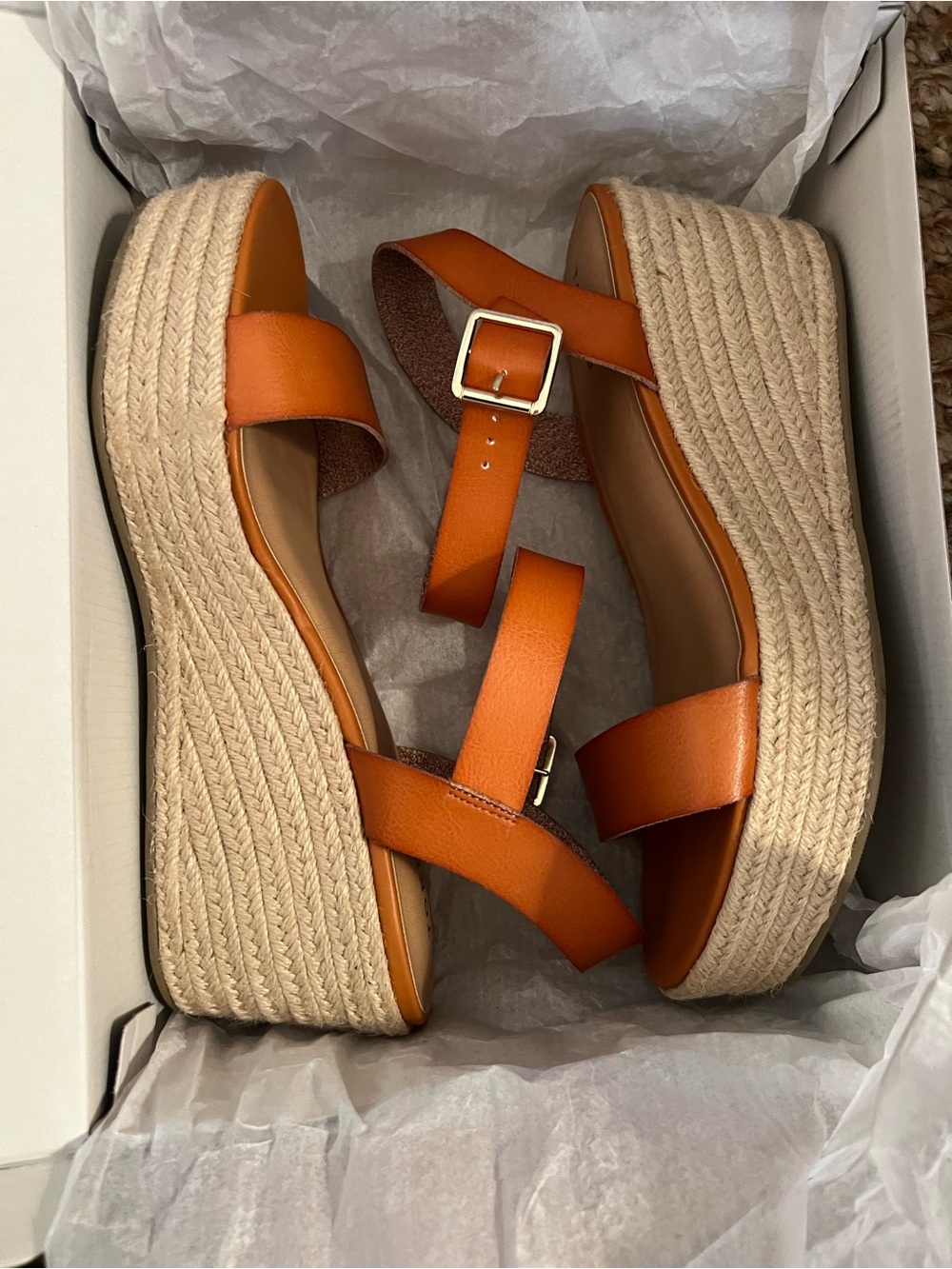 Women's Cognac Brown Espadrille Platform Sandals